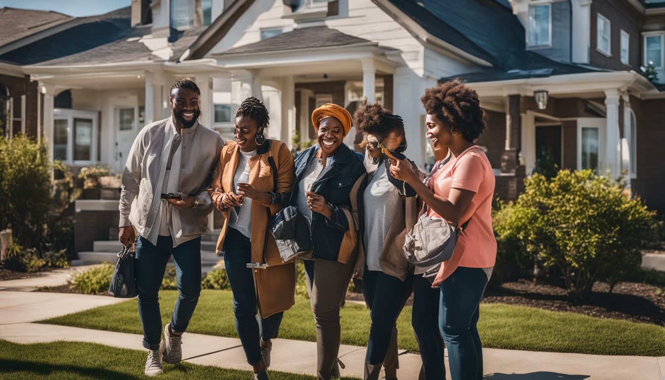 A diverse group of individuals receiving keys at a housing assistance office.