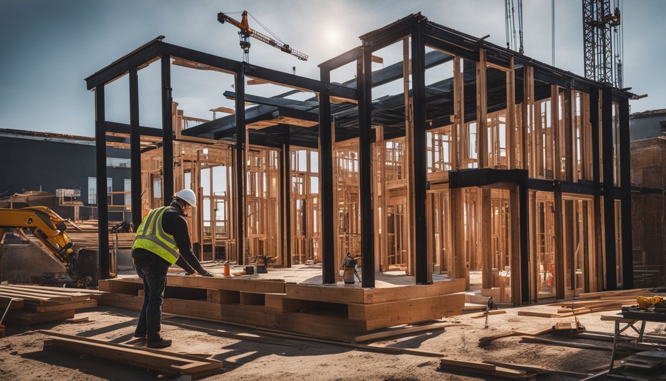 A construction site showcasing efficient and cost-effective building methods using modular housing techniques.