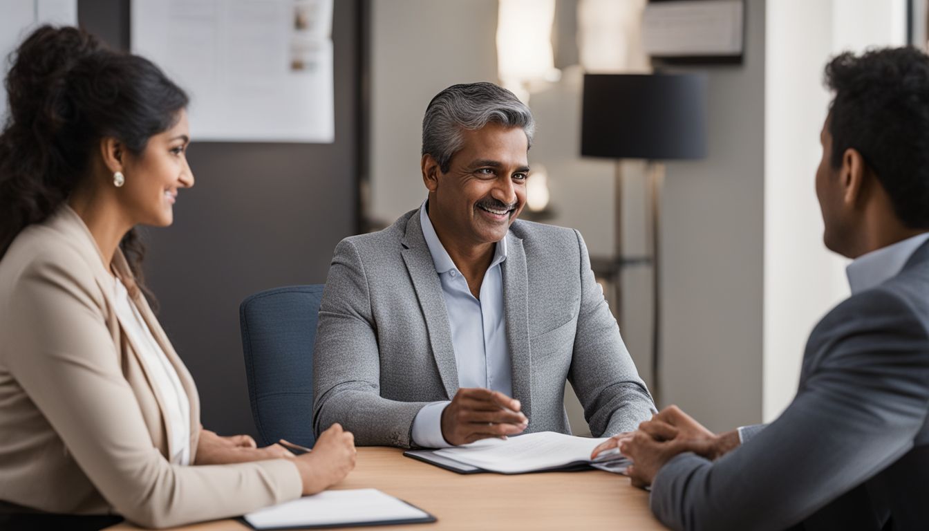 A South Asian parent discusses matters with a school administrator.