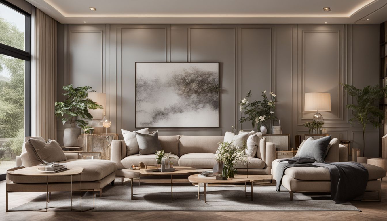 A serene and well-designed living room with diverse individuals.