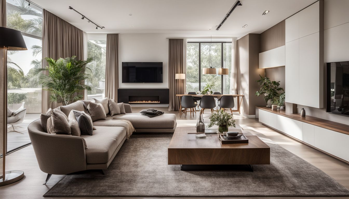 A modern, spacious living room with elegant furniture and natural light.