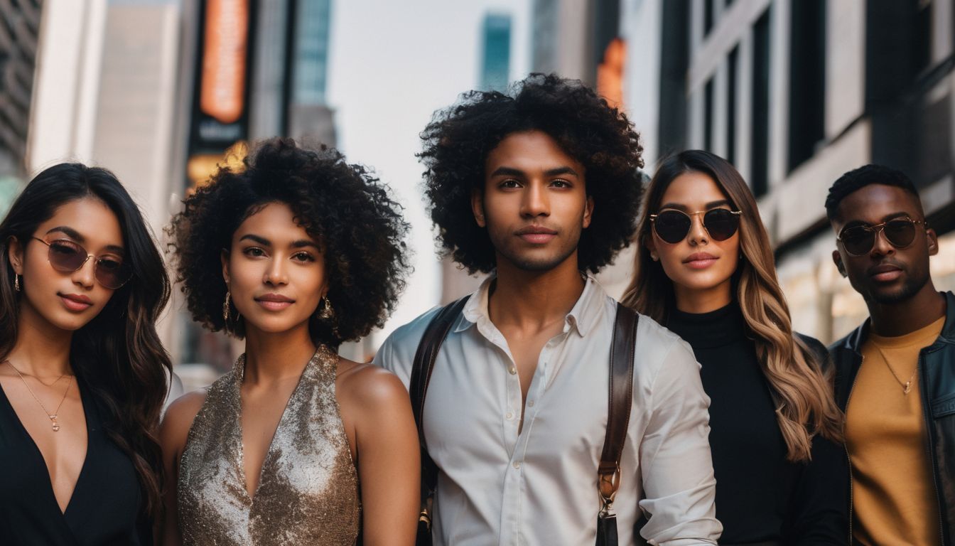 A diverse group of influencers posing together in an urban setting.