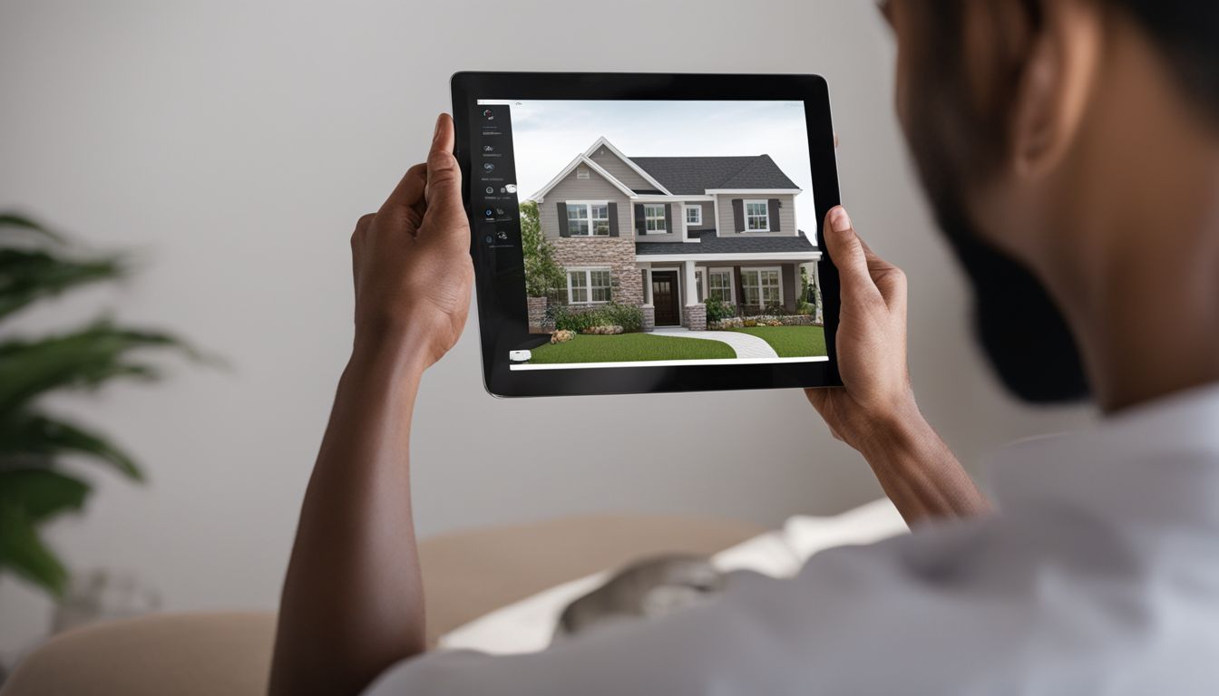 A real estate agent using a tablet to show virtual home tours.