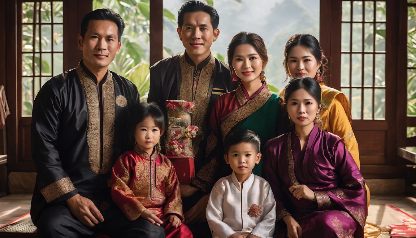 A Vietnamese family gathered in their traditional home.