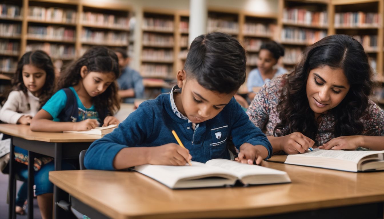 A diverse group of parents and children engaged in educational activities.