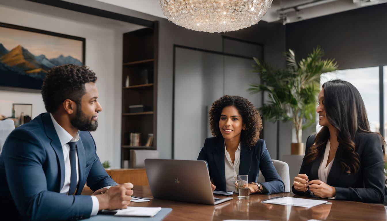 A diverse group of real estate agents engaged in a discussion.