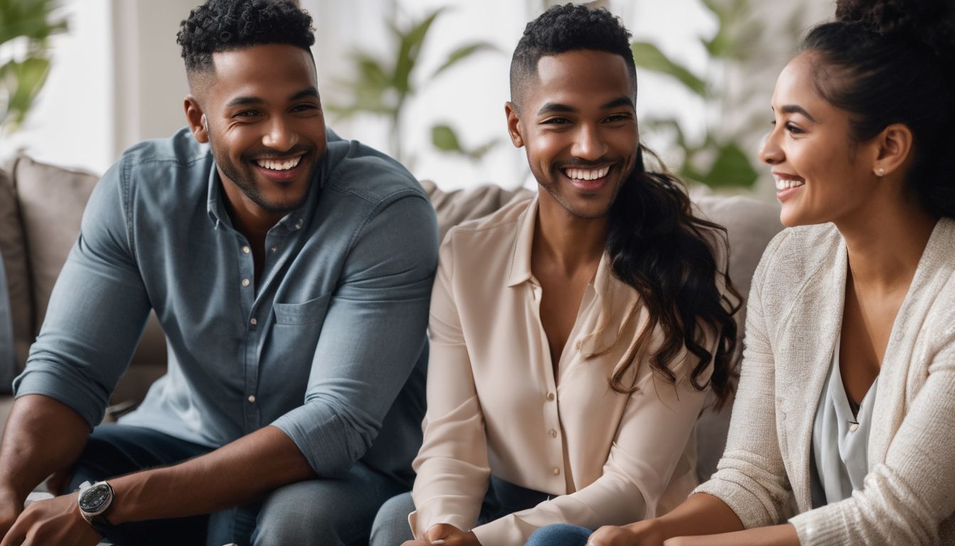 A diverse group of potential home buyers smiling and conversing.