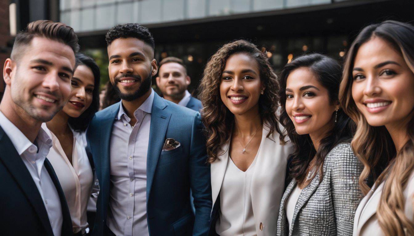 A diverse group of real estate professionals at a networking event.