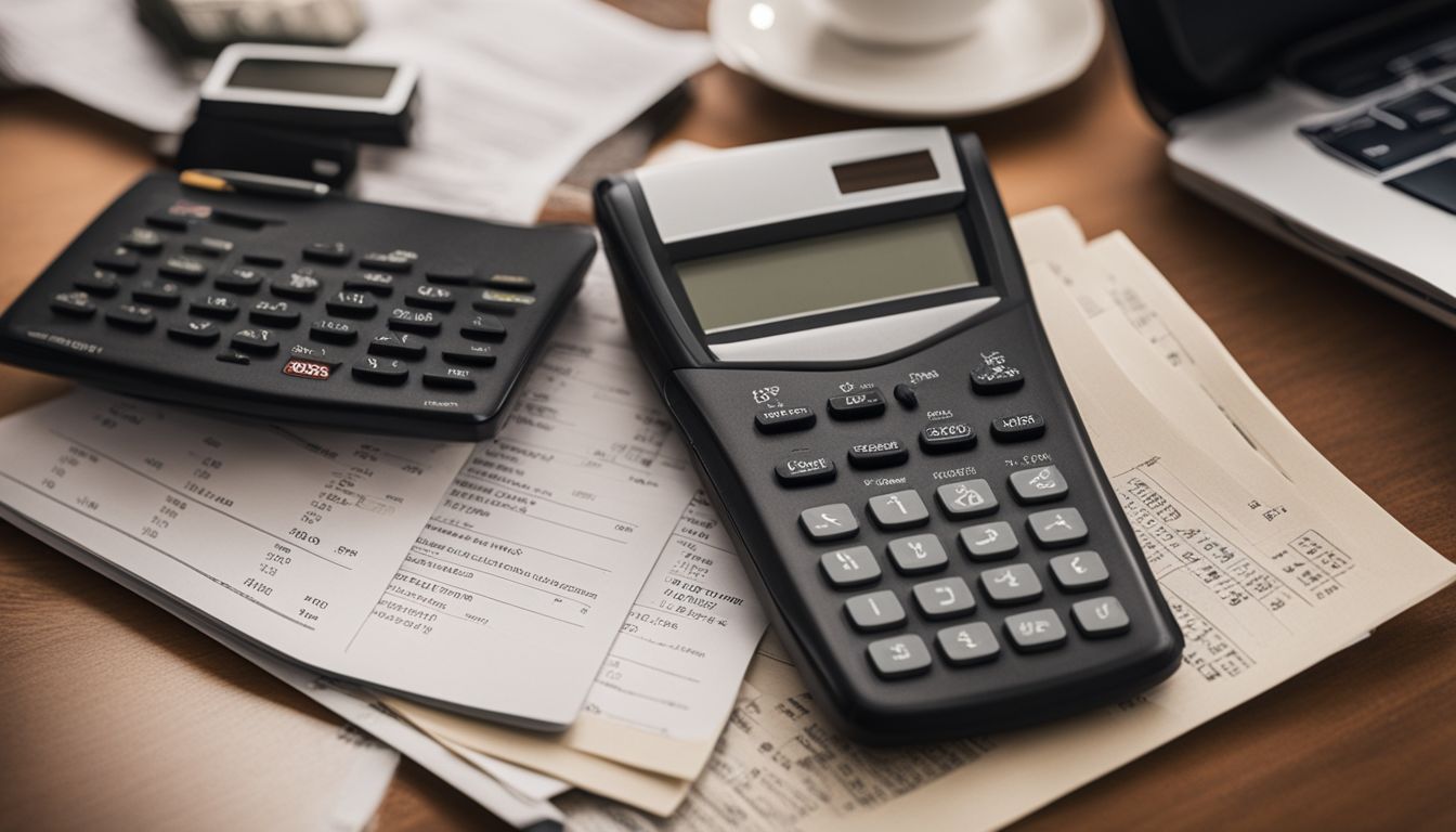 A close-up of a credit report with surrounding documents and a calculator.