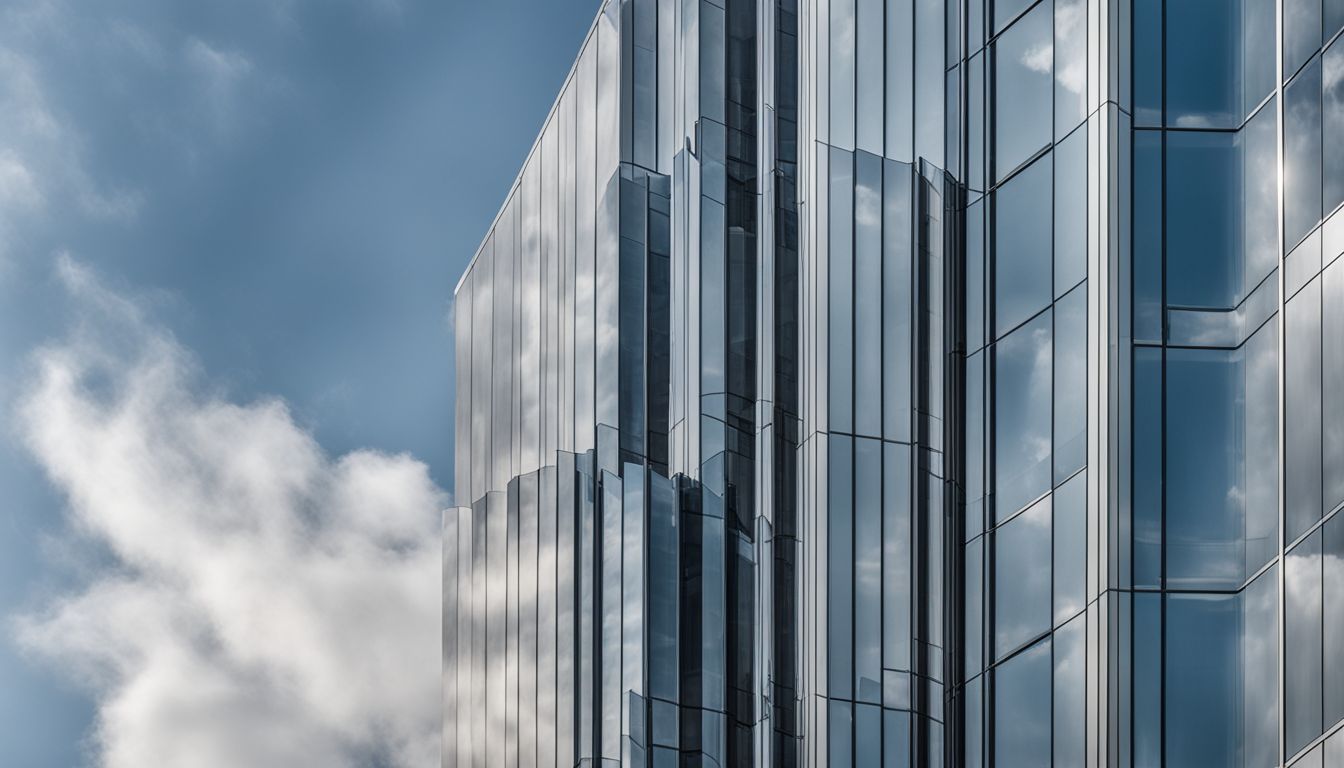 A professional consulting firm logo displayed on a modern office building.