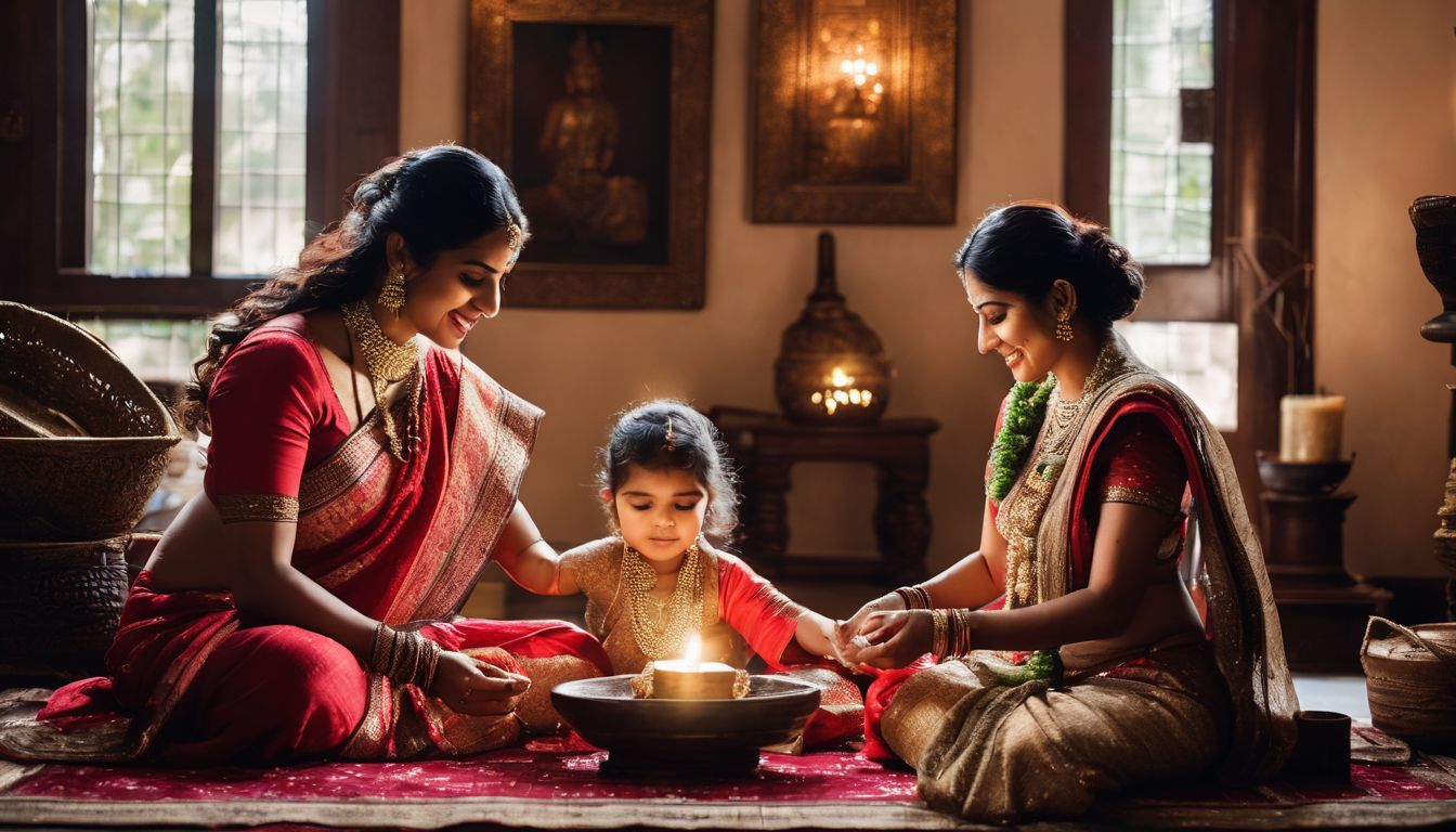 A family performing a cleansing ritual in their beautifully decorated home.