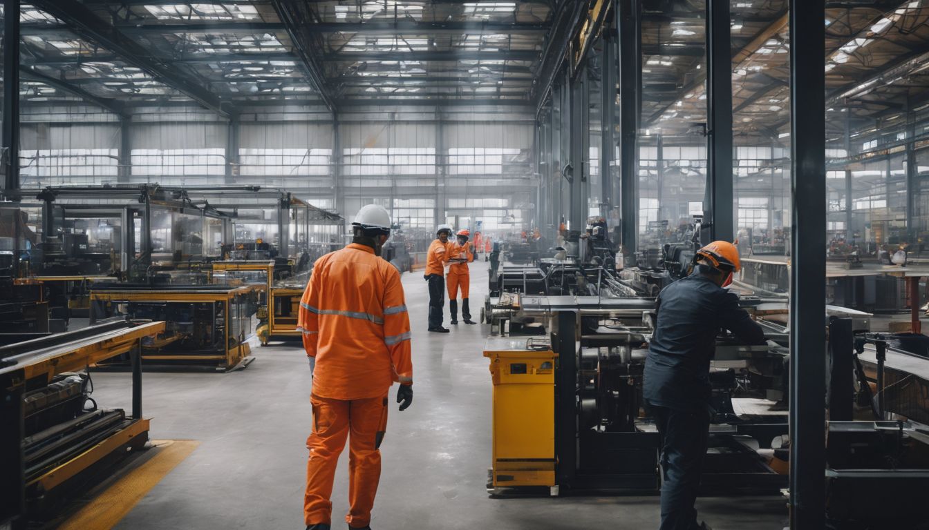 A photo of workers in a modern factory wearing protective gear.