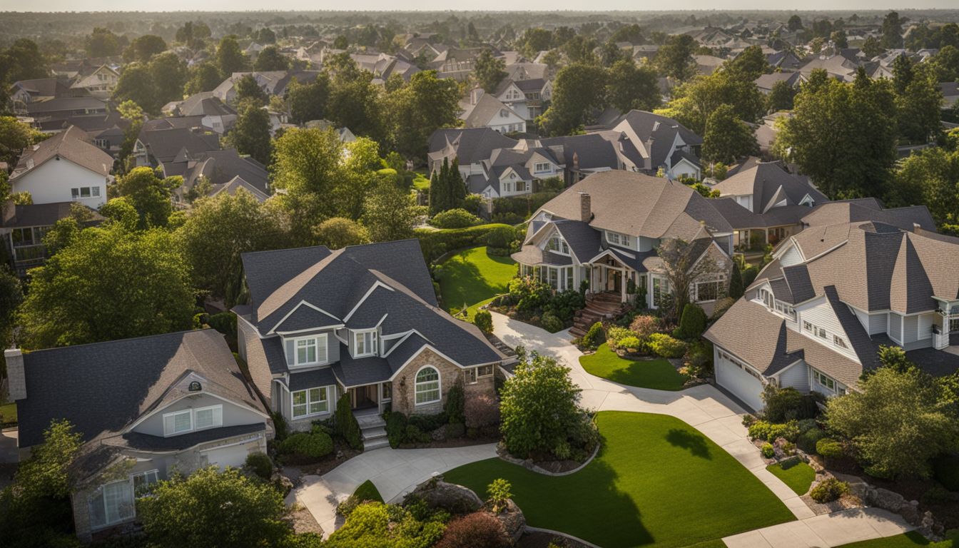 A picturesque suburban neighborhood with diverse residents and well-maintained houses.