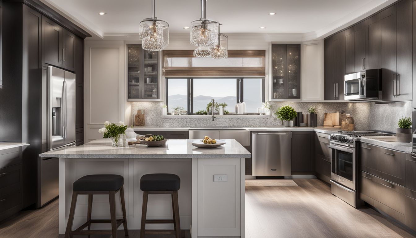 A pristine, modern kitchen with sparkling clean appliances and organized cabinets.