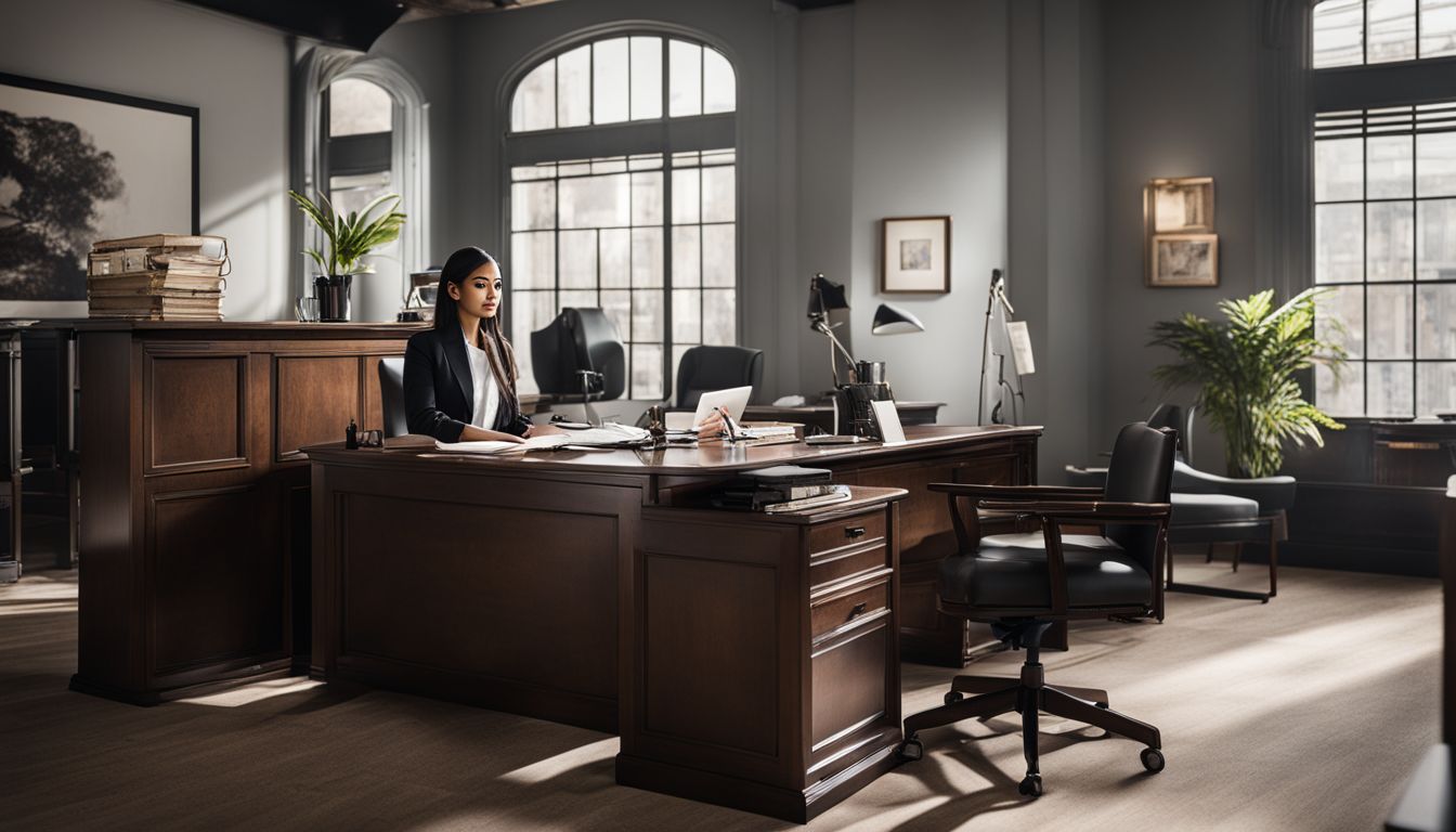 A professional and organized workspace with a friendly receptionist.