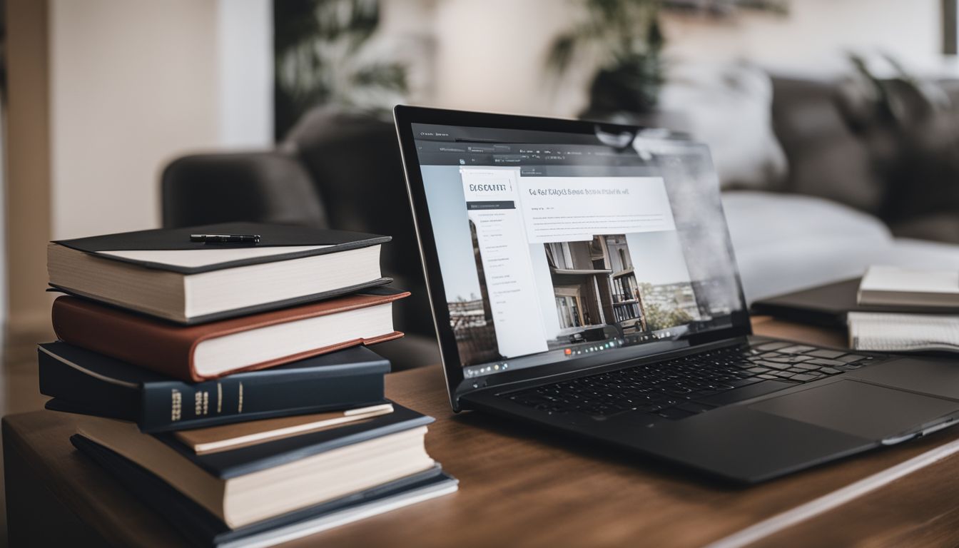 A photo of a workspace with real estate textbooks and study materials.