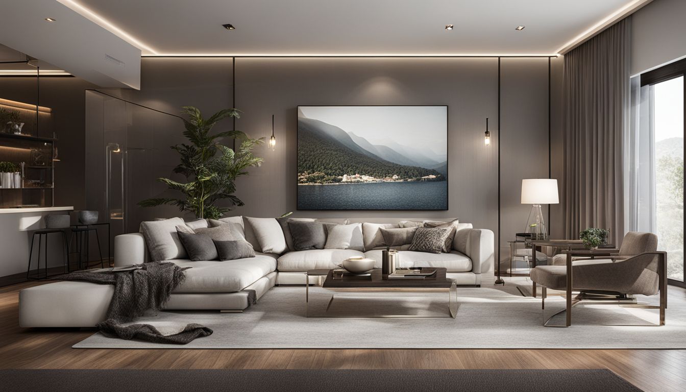 A photo showcasing virtual furniture and decor in a modern living room.