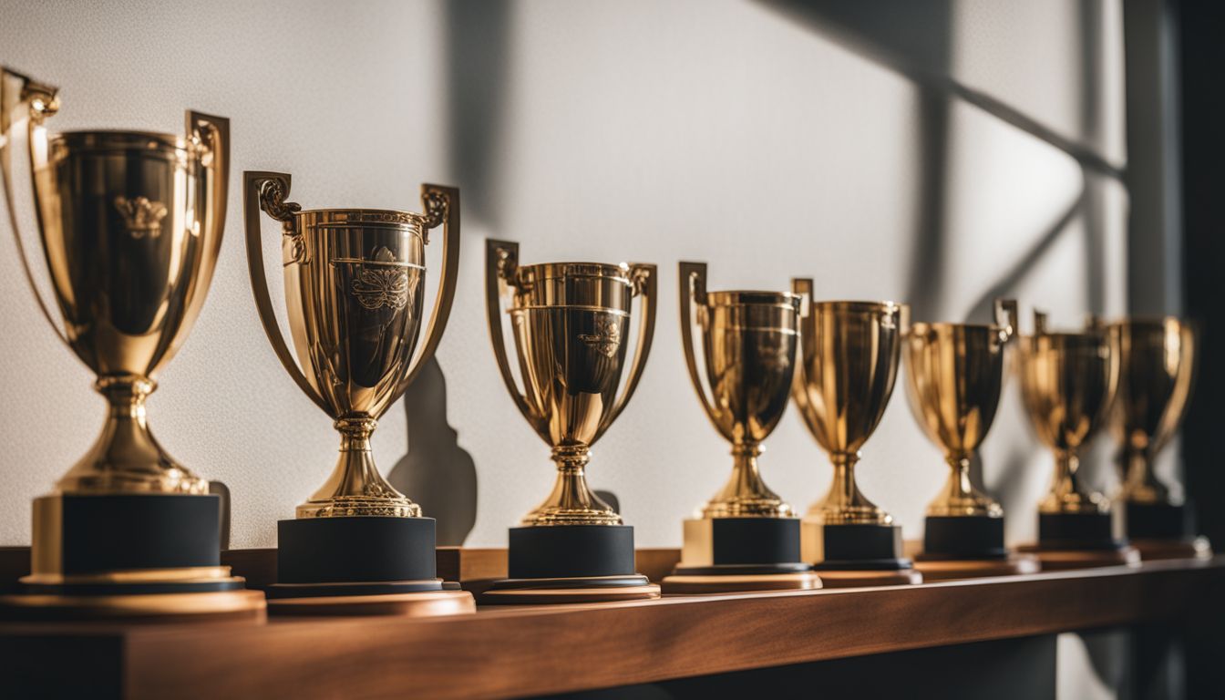 A row of sports trophies representing extracurricular achievements.