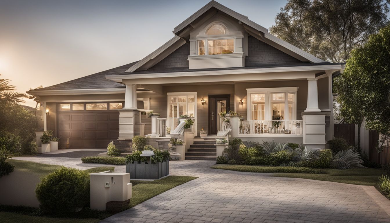 A beautifully decorated house with a Sold sign in the front yard.