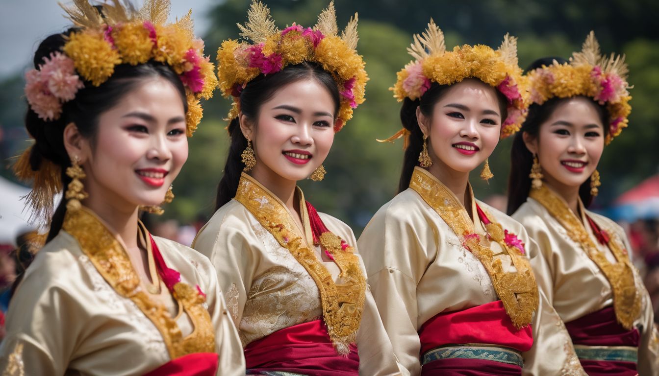 A lively community festival with Vietnamese dancers in traditional costumes.