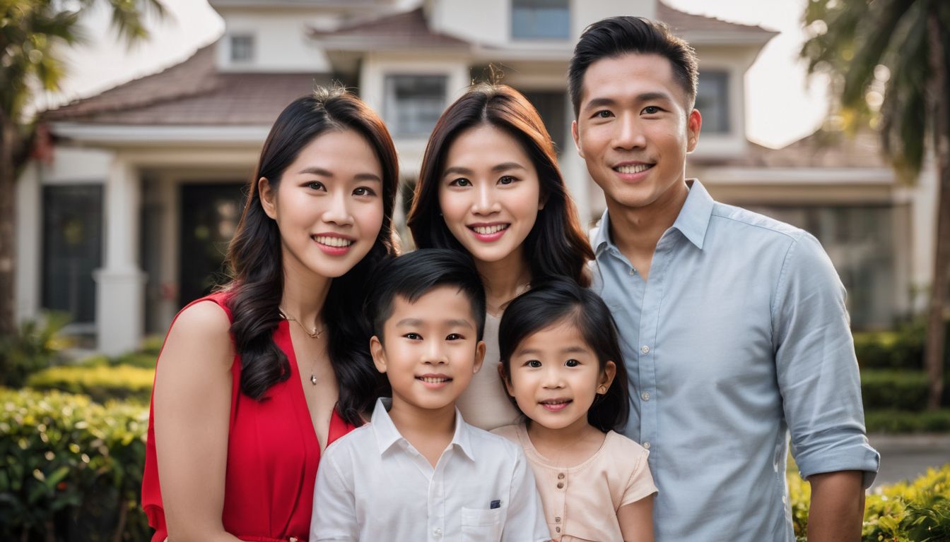 A Vietnamese family poses in front of their newly purchased investment property.