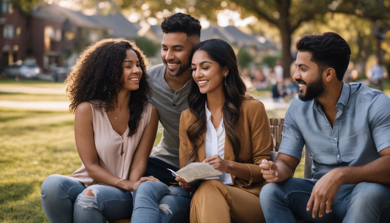 A diverse group of homeowners gathered in a community park.