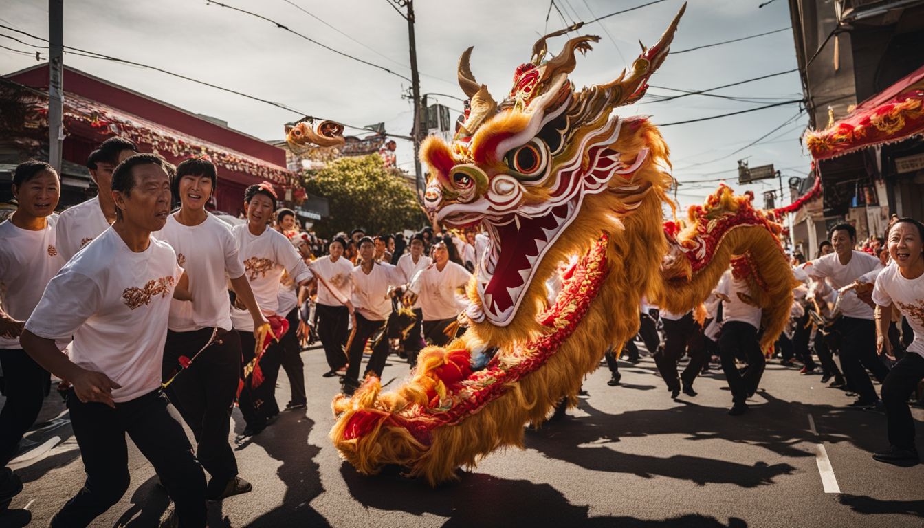 A photo of a vibrant dragon dance performance in Little Saigon.