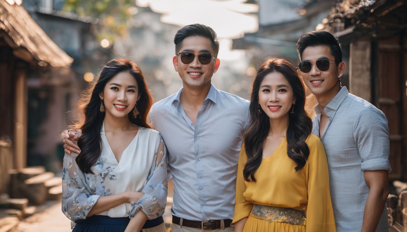 A Vietnamese family proudly stands in front of their new property.