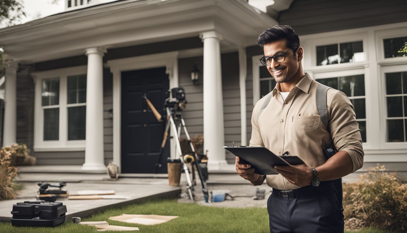 A home inspector at work with various tools and equipment.